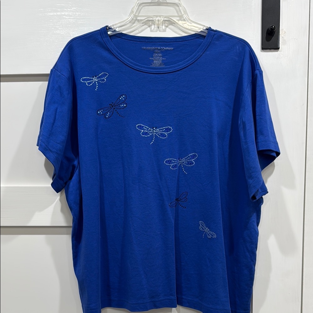 Blue T-Shirt with Dragonfly Design
